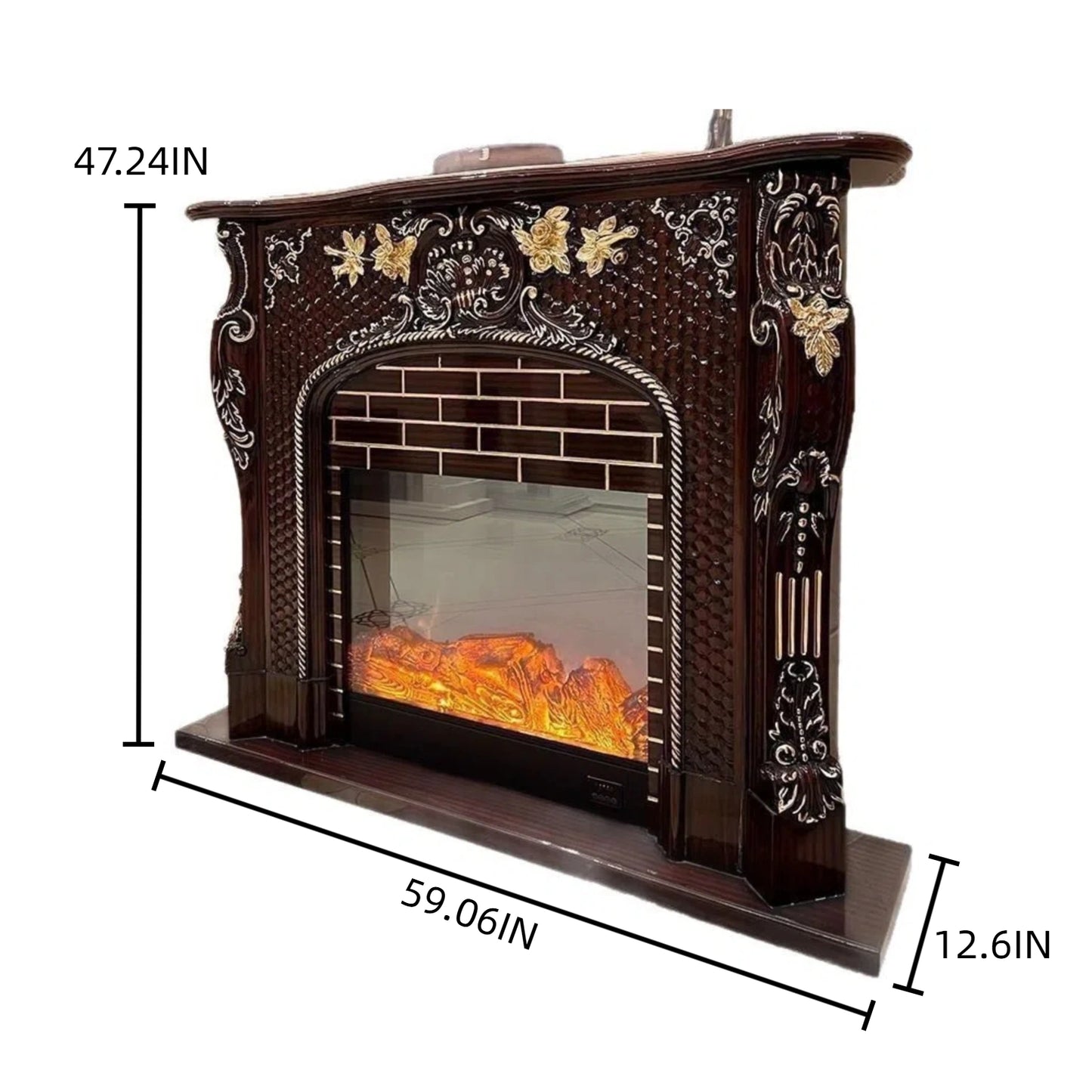Aihm-Lon Vintage Electric Fireplace Includes 3D Carvings & Hexagonal Textures 59”