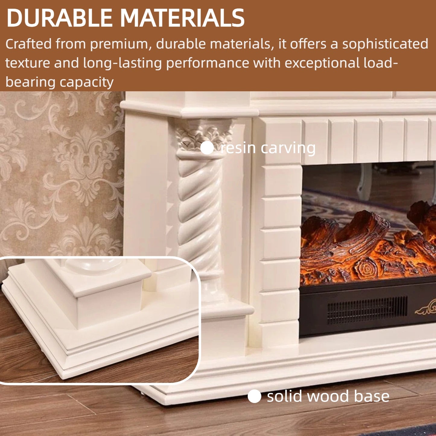 Aihm-Lon European Electric Fireplace Includes 3D Carved Decoration & Spiral Column 59”