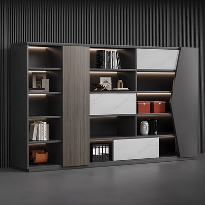 Aihm-Lon Black Executive Desk with Drawers 78.74"-125.98"