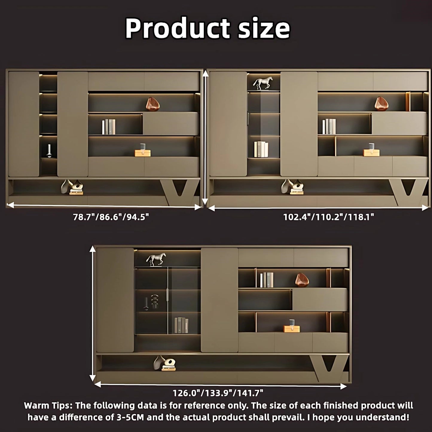 Aihm-Lon Executive Desk with Vintage Gold Large Storage 78.7"-141.7"