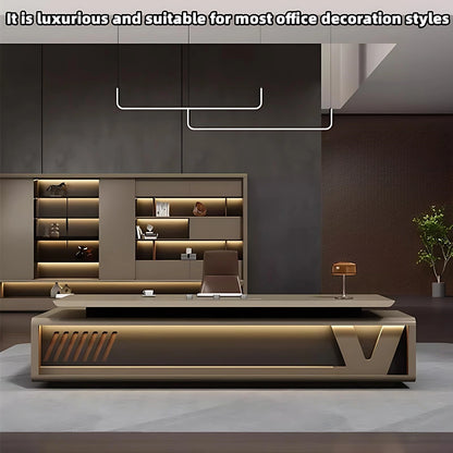 Aihm-Lon Executive Desk with Vintage Gold Large Storage 78.7"-141.7"