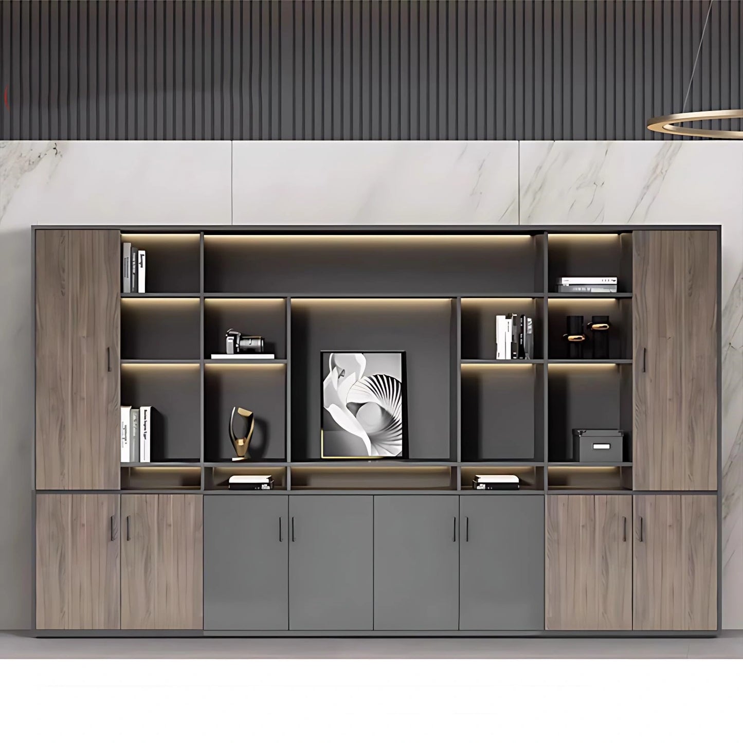 Aihm-Lon Contemporary Executive Desk with Side Storage Cabinet 78.7"-141.7"