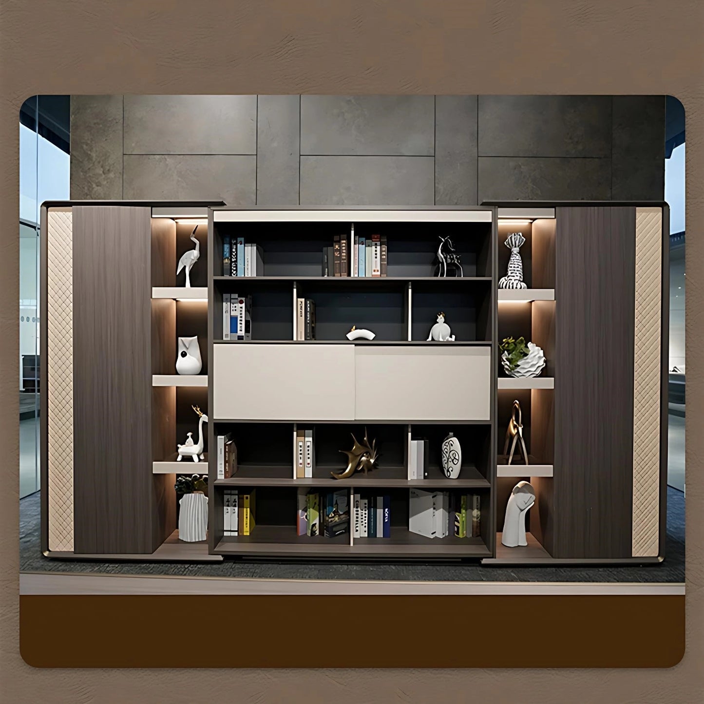 Aihm-Lon Luxury Executive Desk with Champagne Unique Pattern 78.7"-141.7"