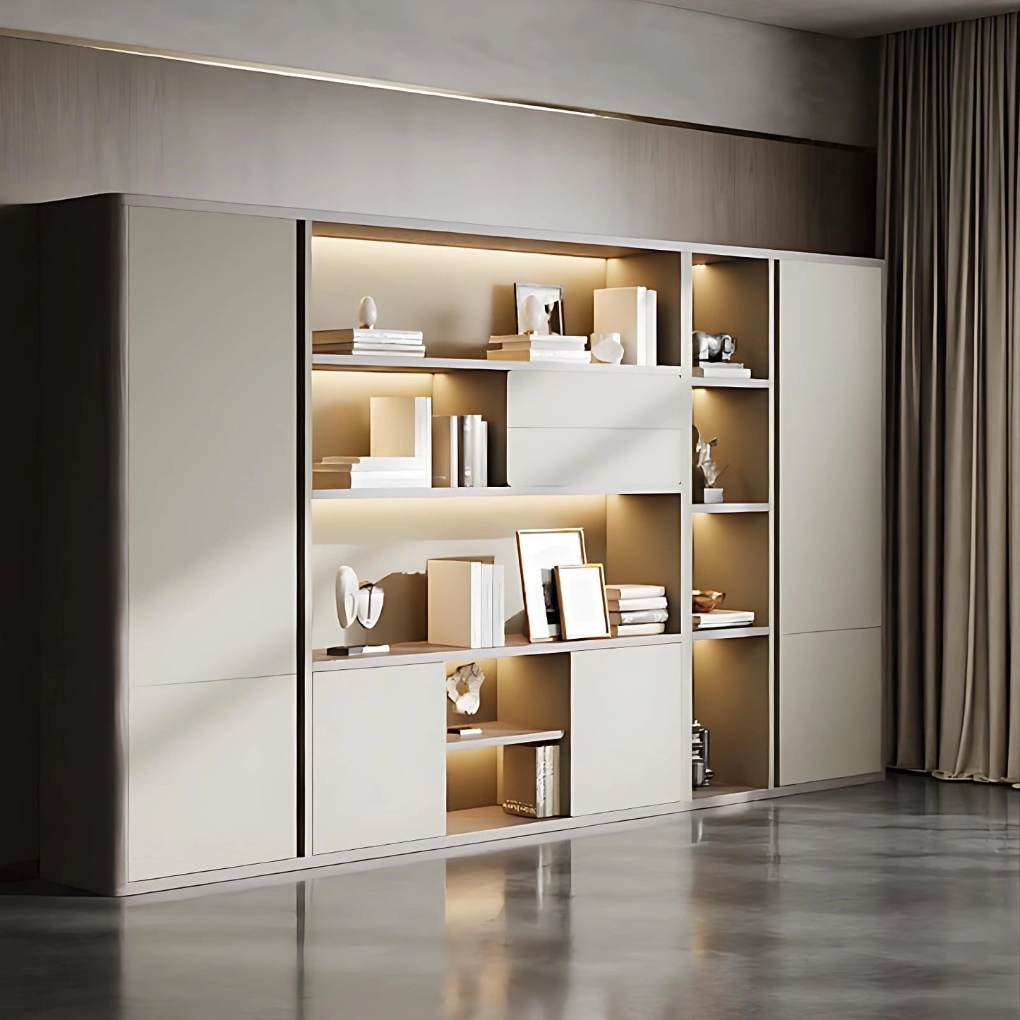 Aihm-Lon Beige Executive Desk with Elegant & Luxe Minimalism 78.7"-141.7"