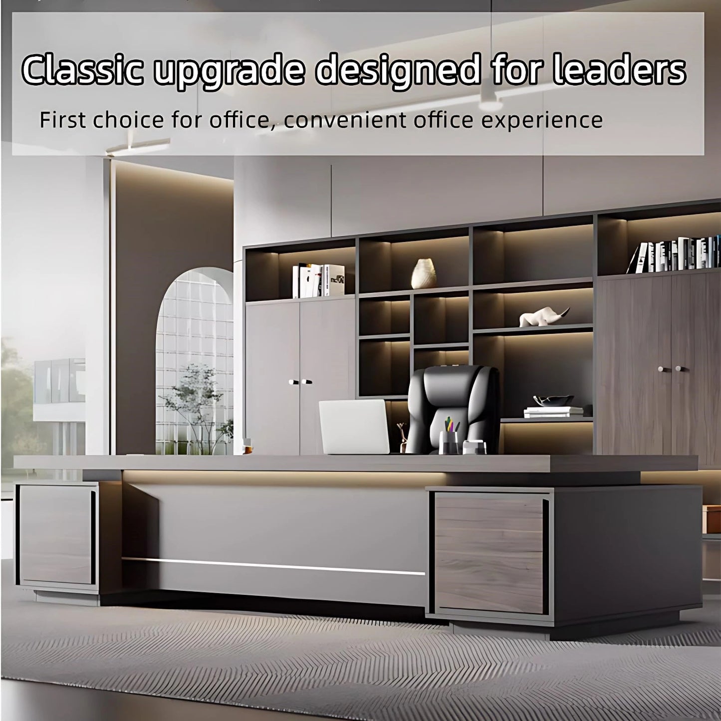 Aihm-Lon Corner Executive Desk with Thick Wooden Tabletop LED Light 78.7"-141.7"