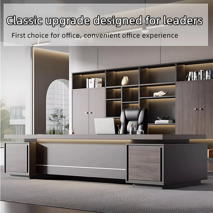 Aihm-Lon Corner Executive Desk with Thick Wooden Tabletop LED Light 78.7"-141.7"