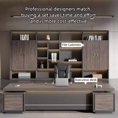 Aihm-Lon Corner Executive Desk with Thick Wooden Tabletop LED Light 78.7"-141.7"