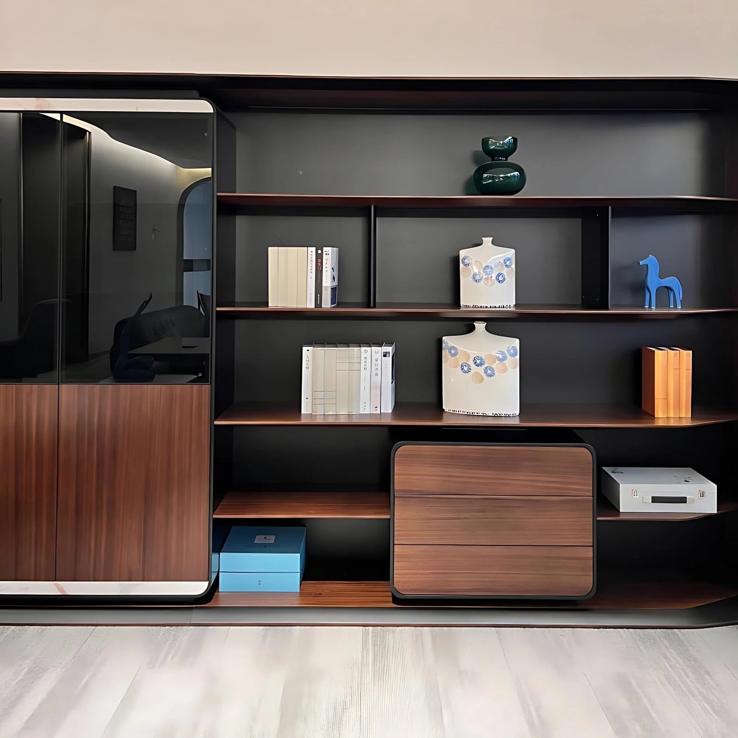 Aihm-Lon High-Grade Executive Desk with Asymmetrical Wood Table Leg 78.7"-141.7"