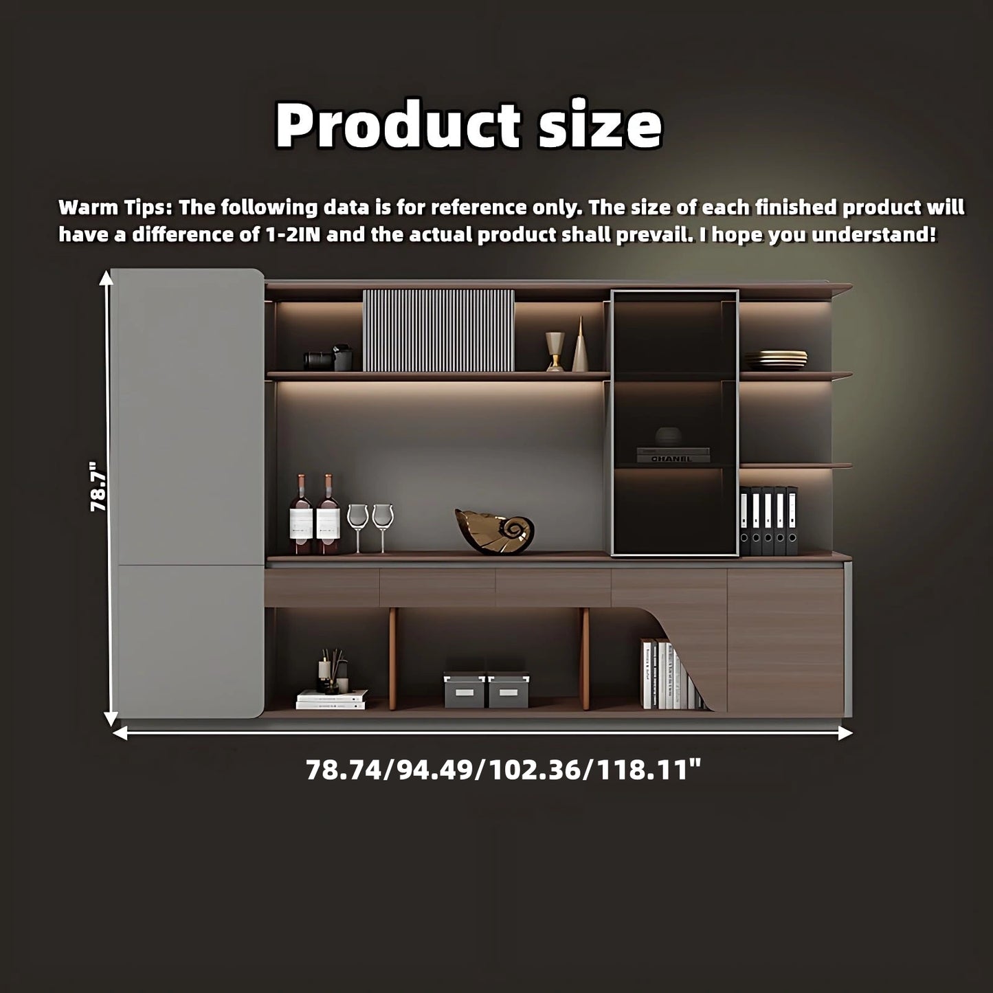 Aihm-Lon Executive Desk with L-Shaped Drawers 78.74"-118.11"