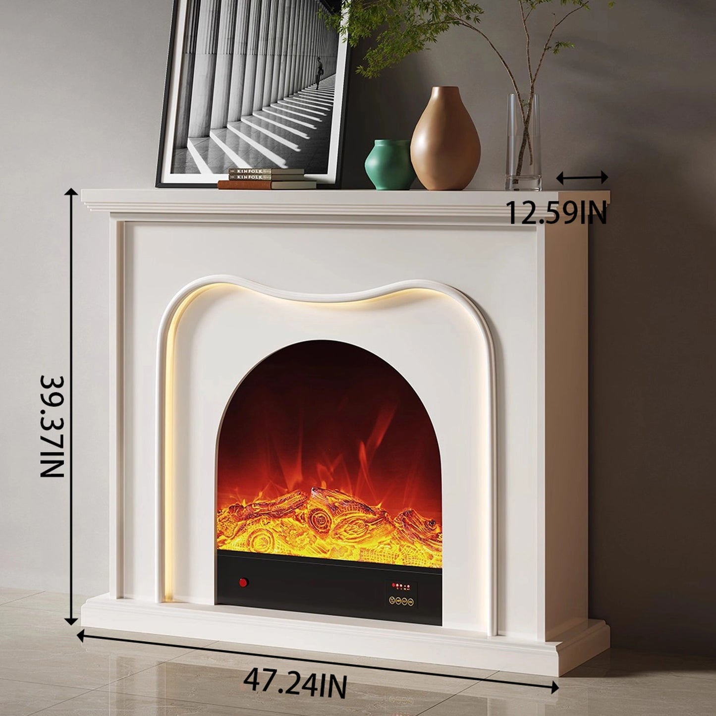 Aihm-Lon Elegant Electric Fireplace Soft Curved Design 47”