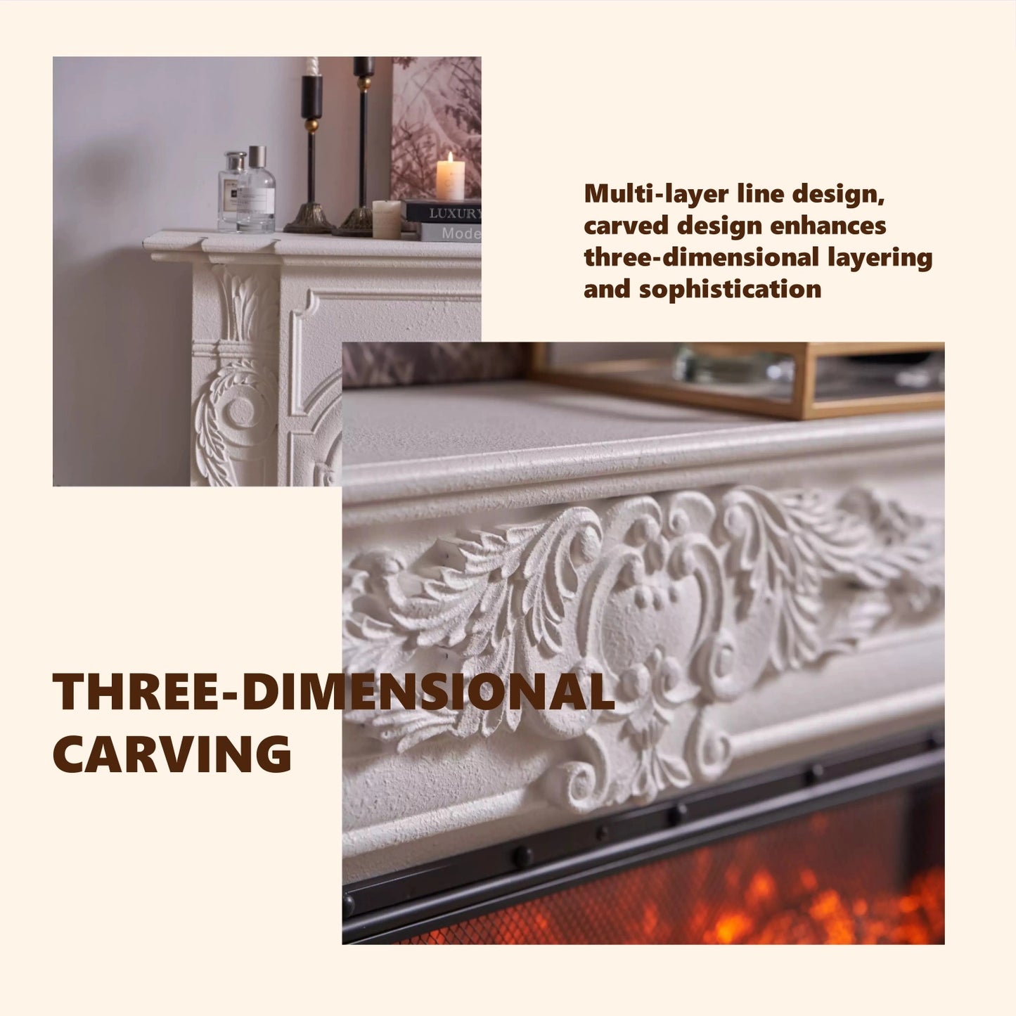 Aihm-Lon Classic Electric Fireplace with Elegant and Exquisite Relief Patterns 71”