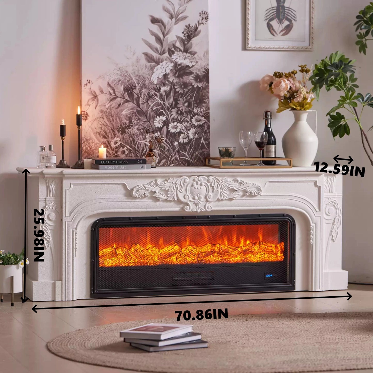 Aihm-Lon Classic Electric Fireplace with Elegant and Exquisite Relief Patterns 71”