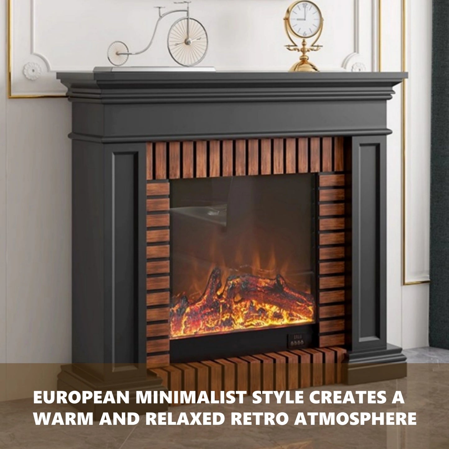 Aihm-Lon Electric Fireplace Faux Antique Wooden Edging Design 47”