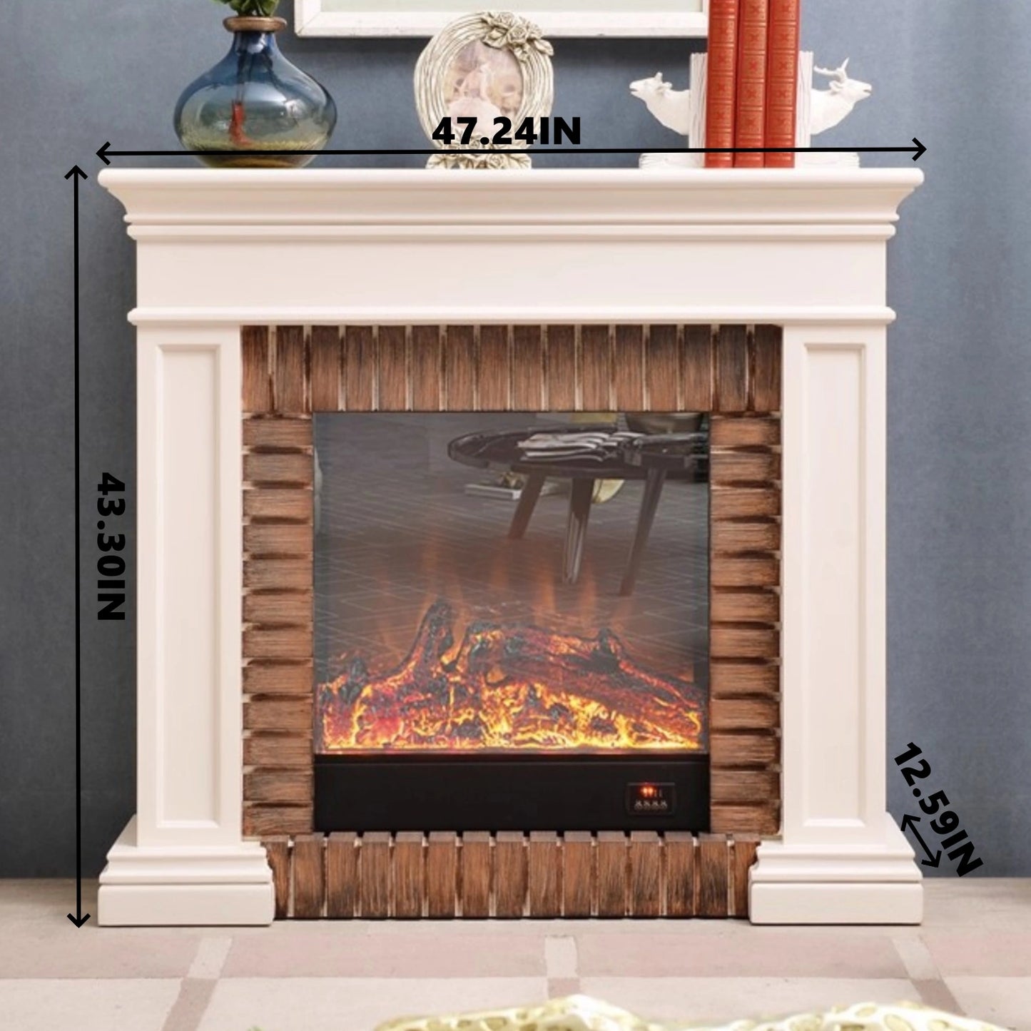 Aihm-Lon Electric Fireplace Faux Antique Wooden Edging Design 47”