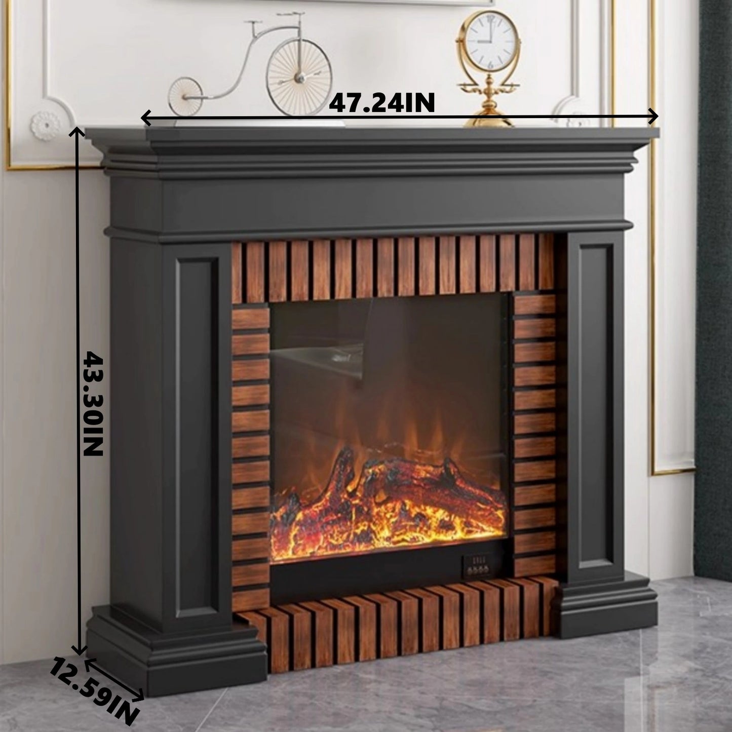 Aihm-Lon Electric Fireplace Faux Antique Wooden Edging Design 47”