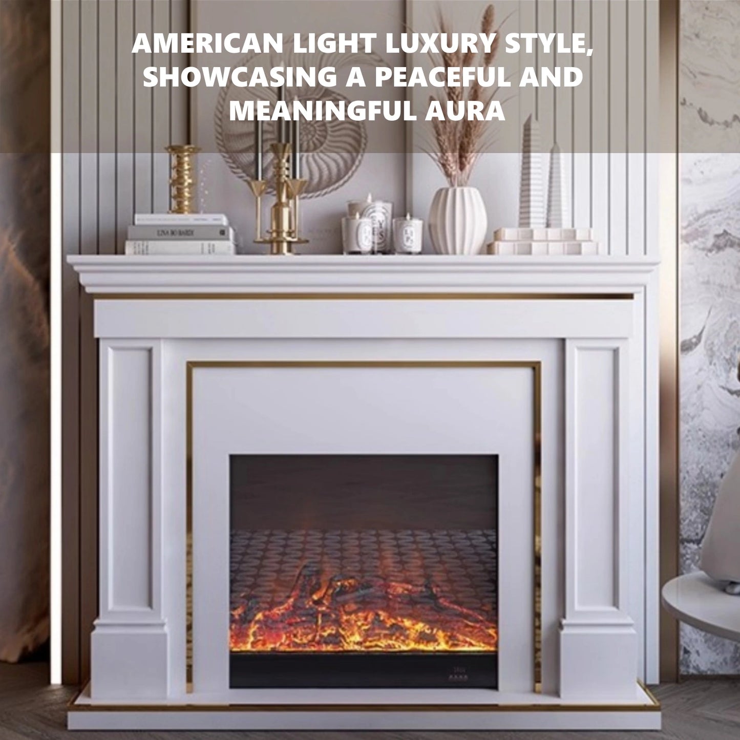 Aihm-Lon American Electric Fireplace Light Luxury Style Golden Border Design 59”
