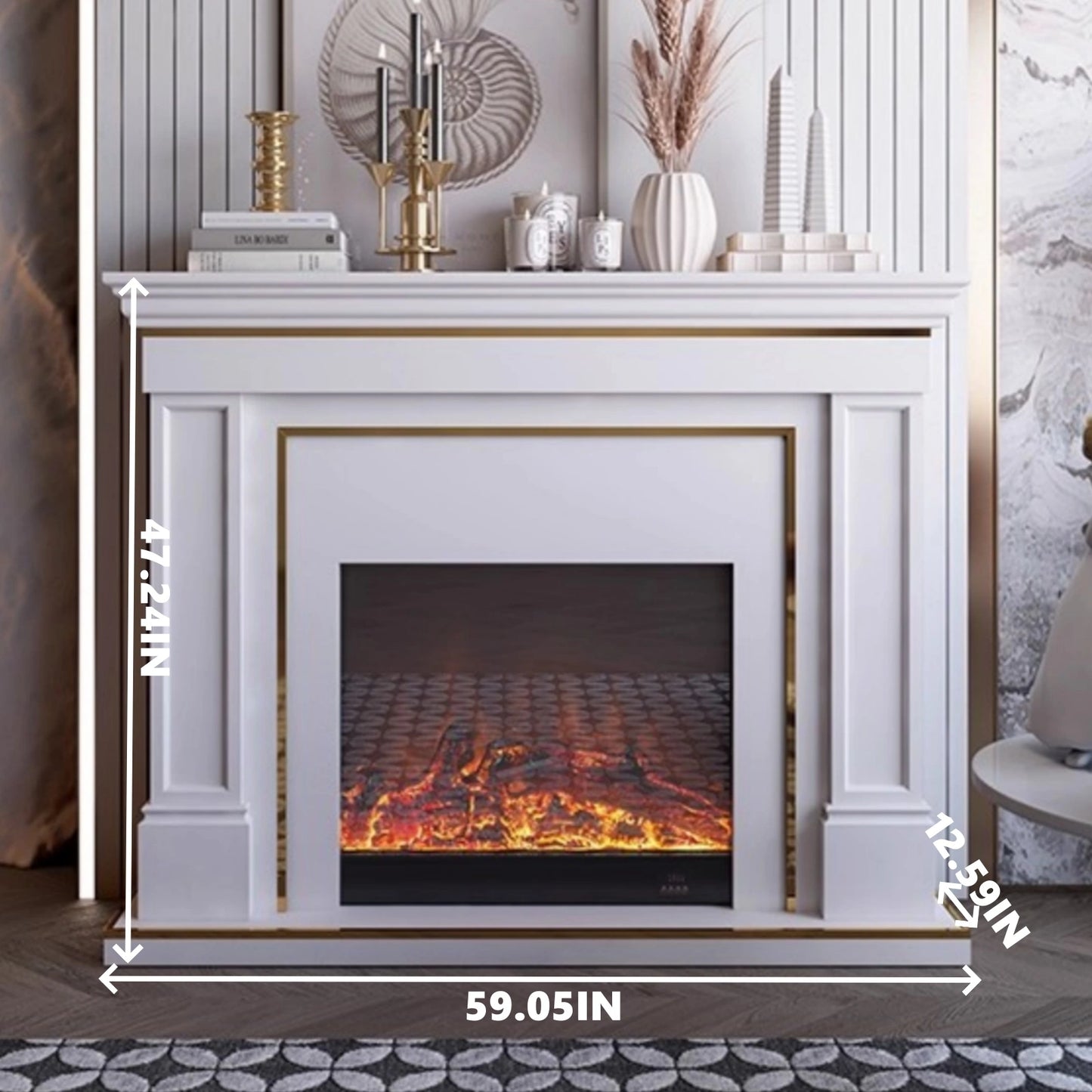 Aihm-Lon American Electric Fireplace Light Luxury Style Golden Border Design 59”