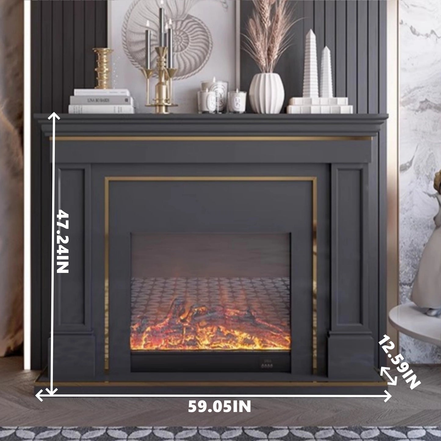 Aihm-Lon American Electric Fireplace Light Luxury Style Golden Border Design 59”