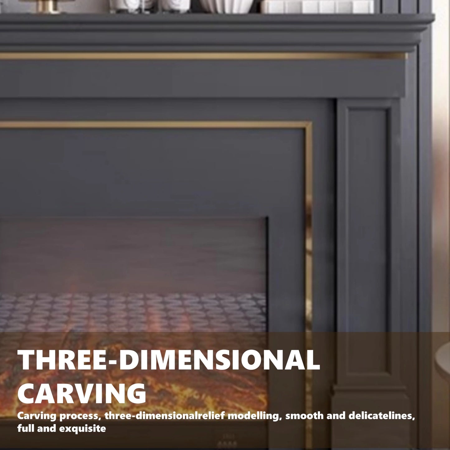 Aihm-Lon American Electric Fireplace Light Luxury Style Golden Border Design 59”