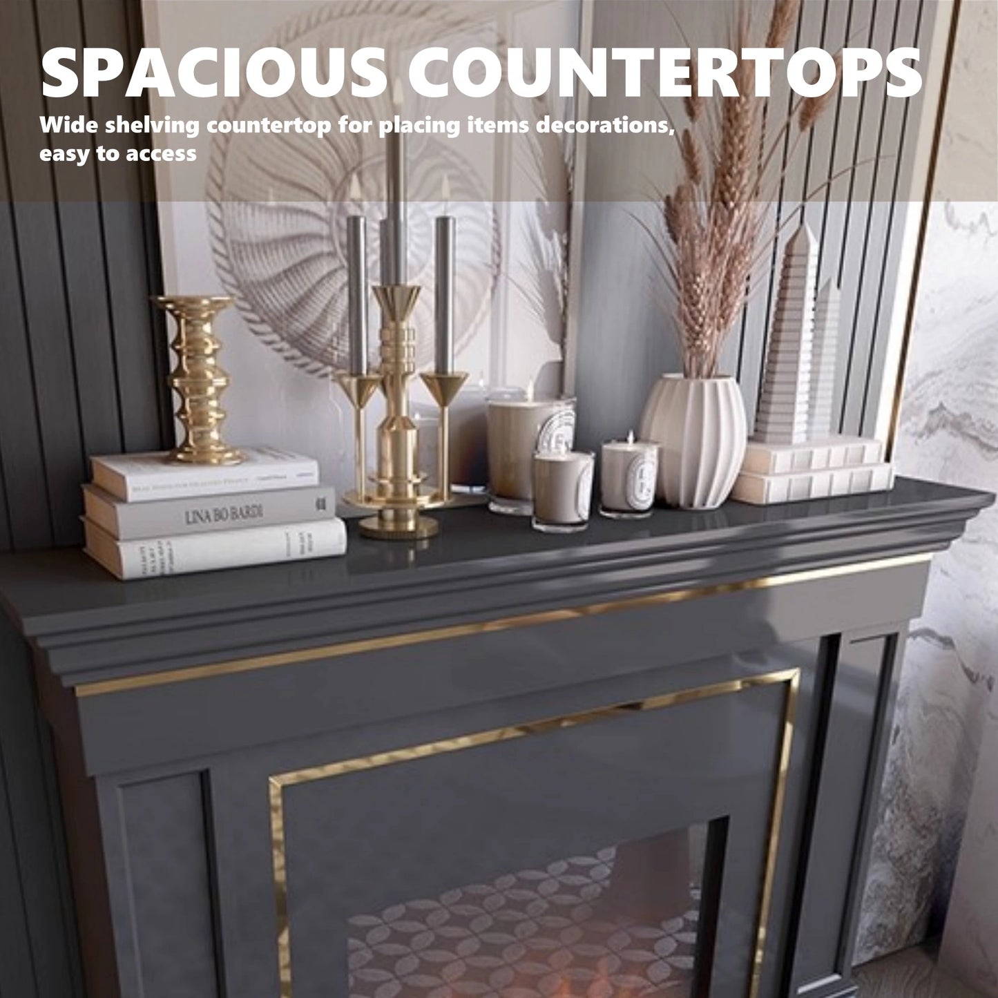 Aihm-Lon American Electric Fireplace Light Luxury Style Golden Border Design 59”