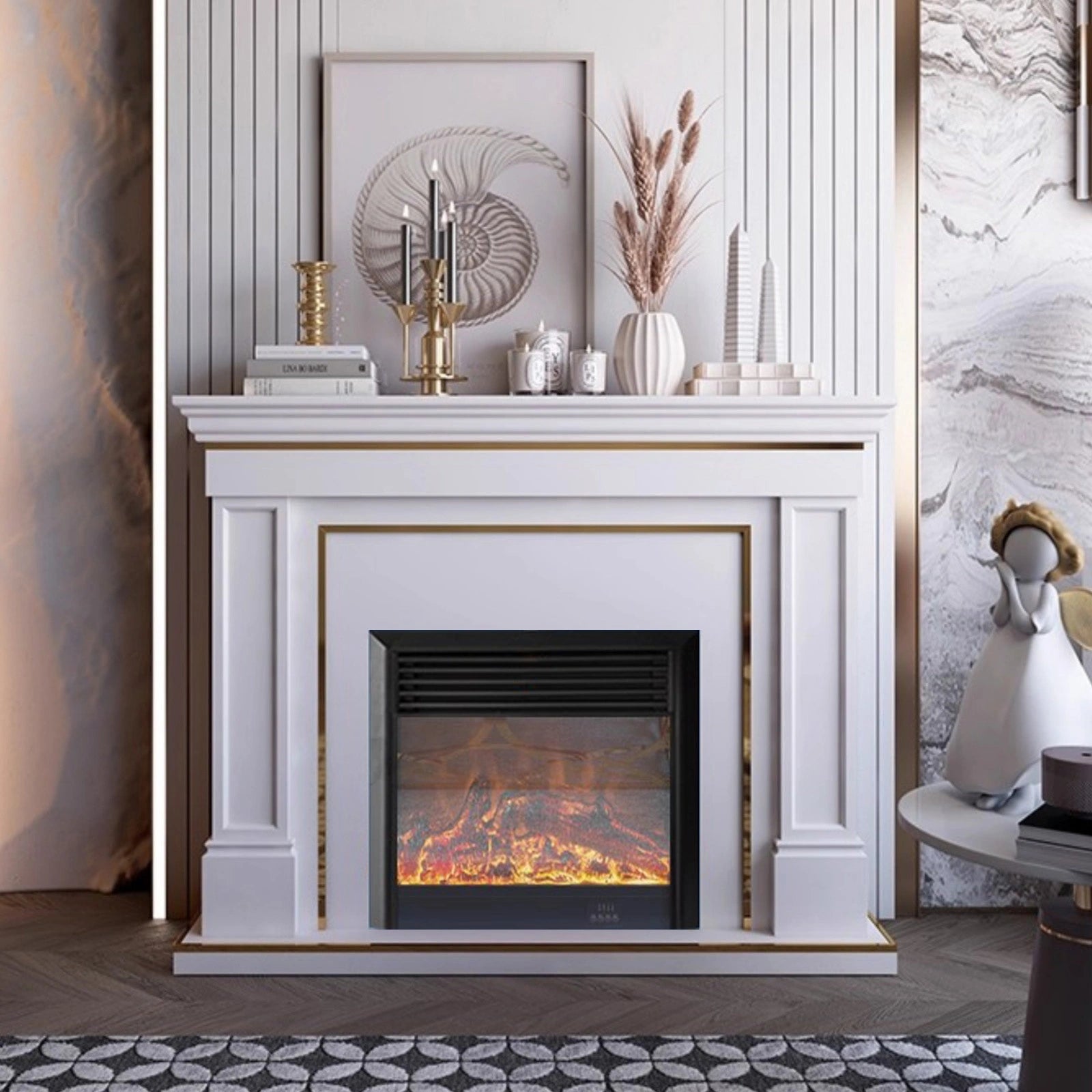 Aihm-Lon American Electric Fireplace with Golden Border Design 59 ...