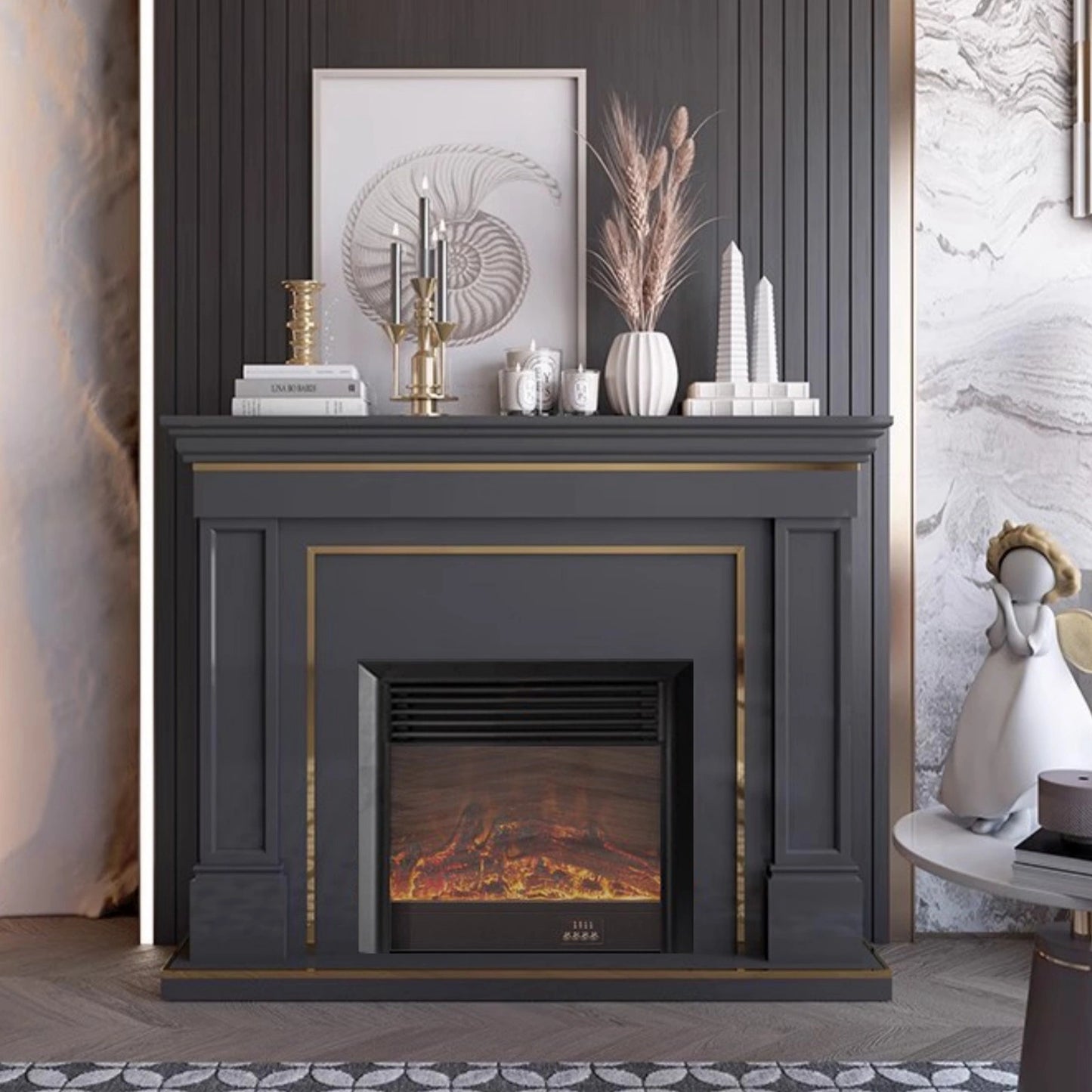 Aihm-Lon American Electric Fireplace with Golden Border Design 59”