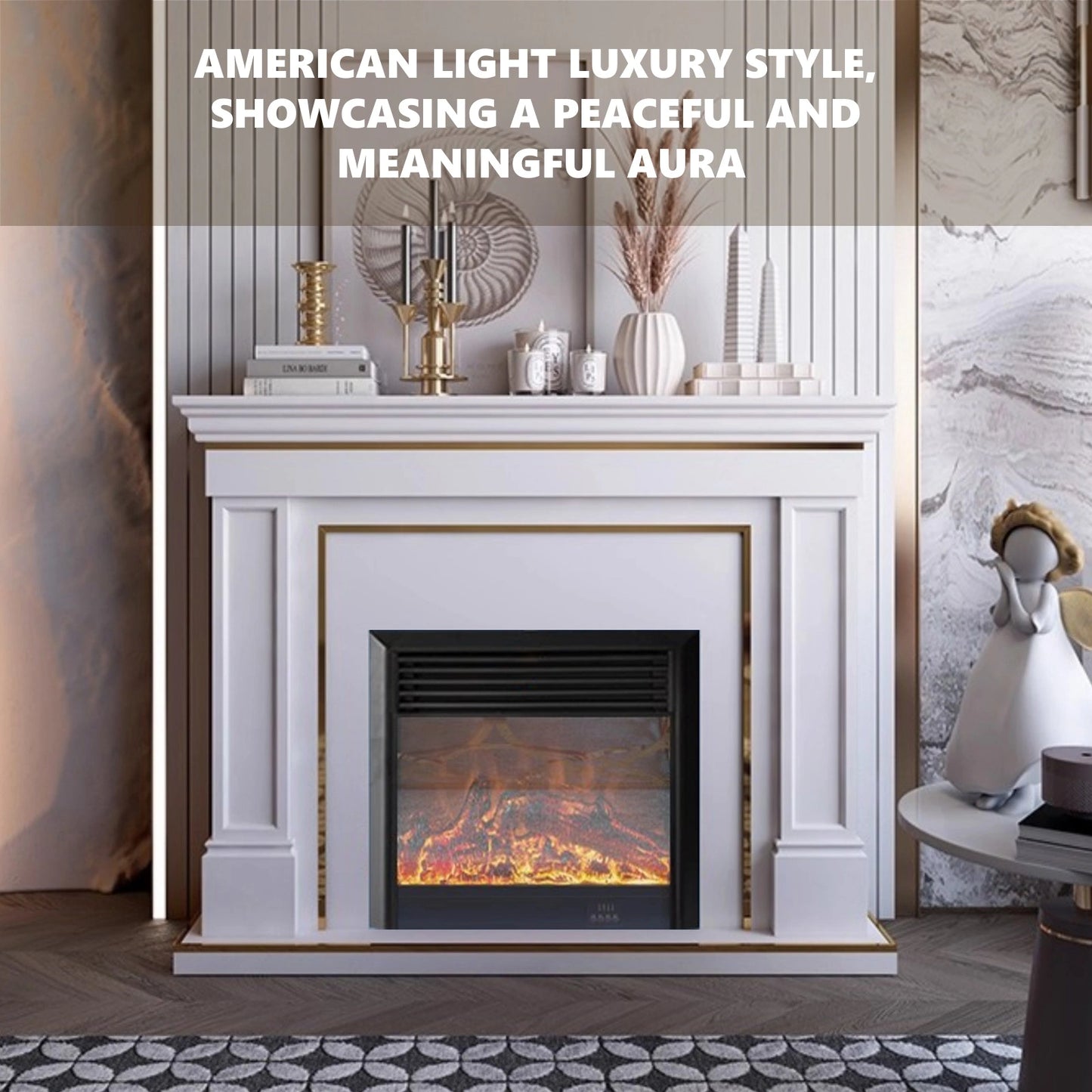 Aihm-Lon American Electric Fireplace with Golden Border Design 59”