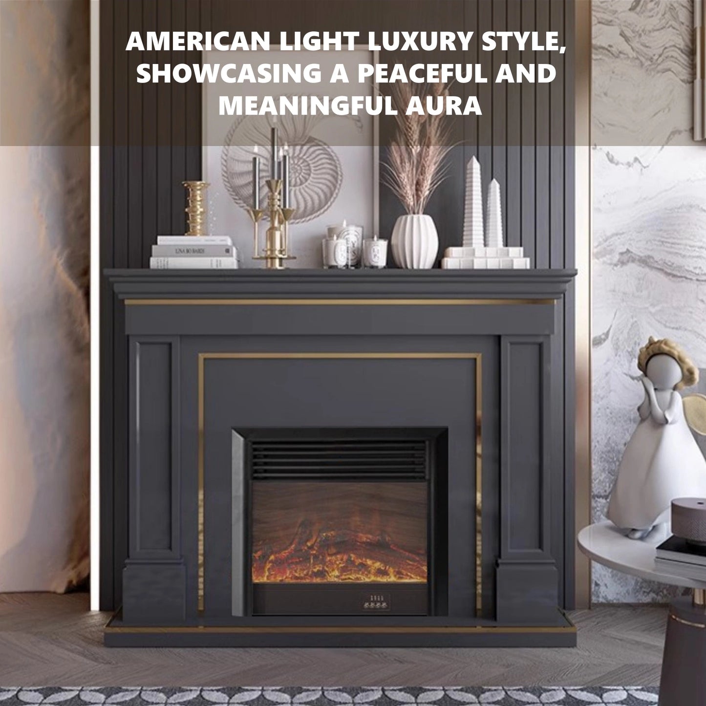 Aihm-Lon American Electric Fireplace with Golden Border Design 59”