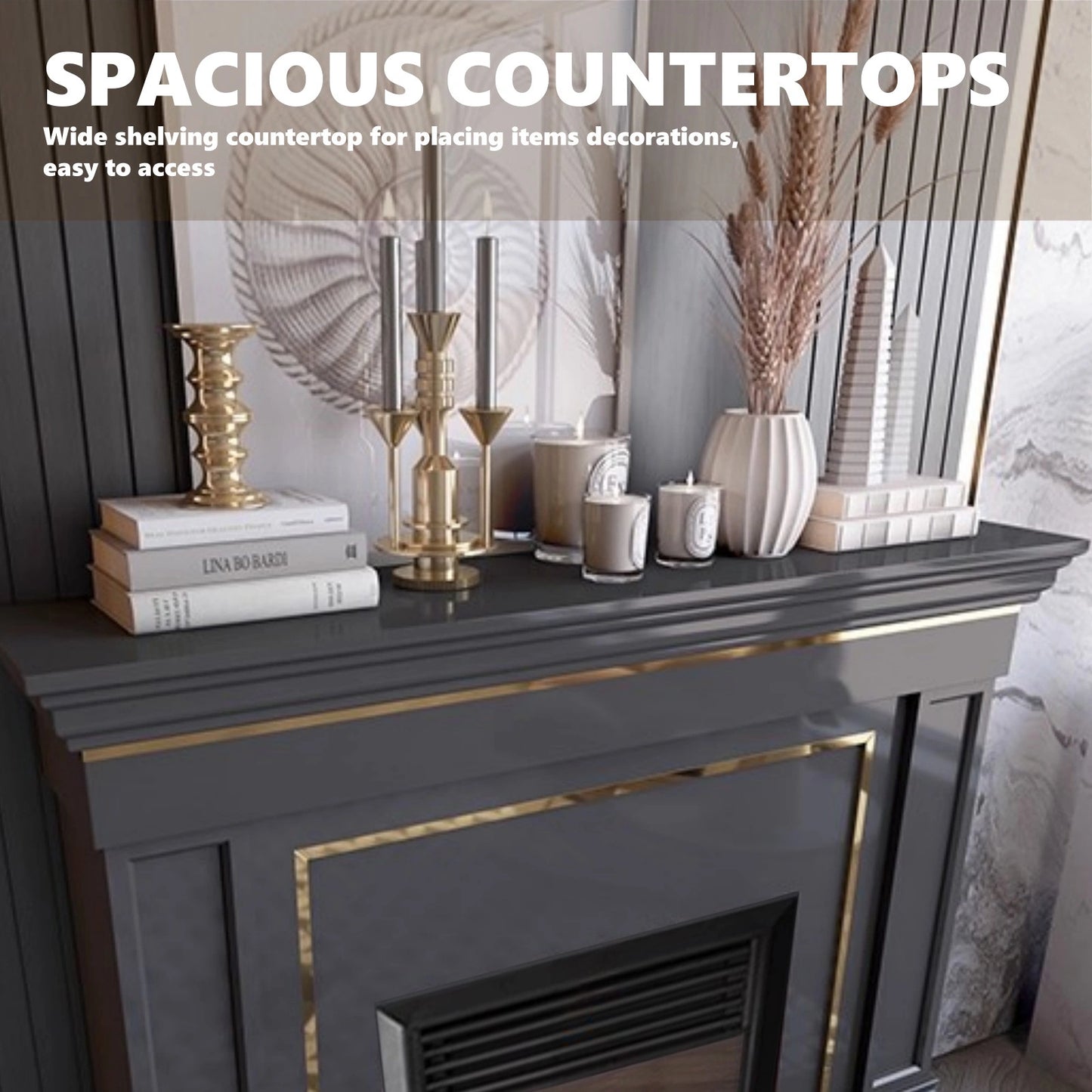 Aihm-Lon American Electric Fireplace with Golden Border Design 59”