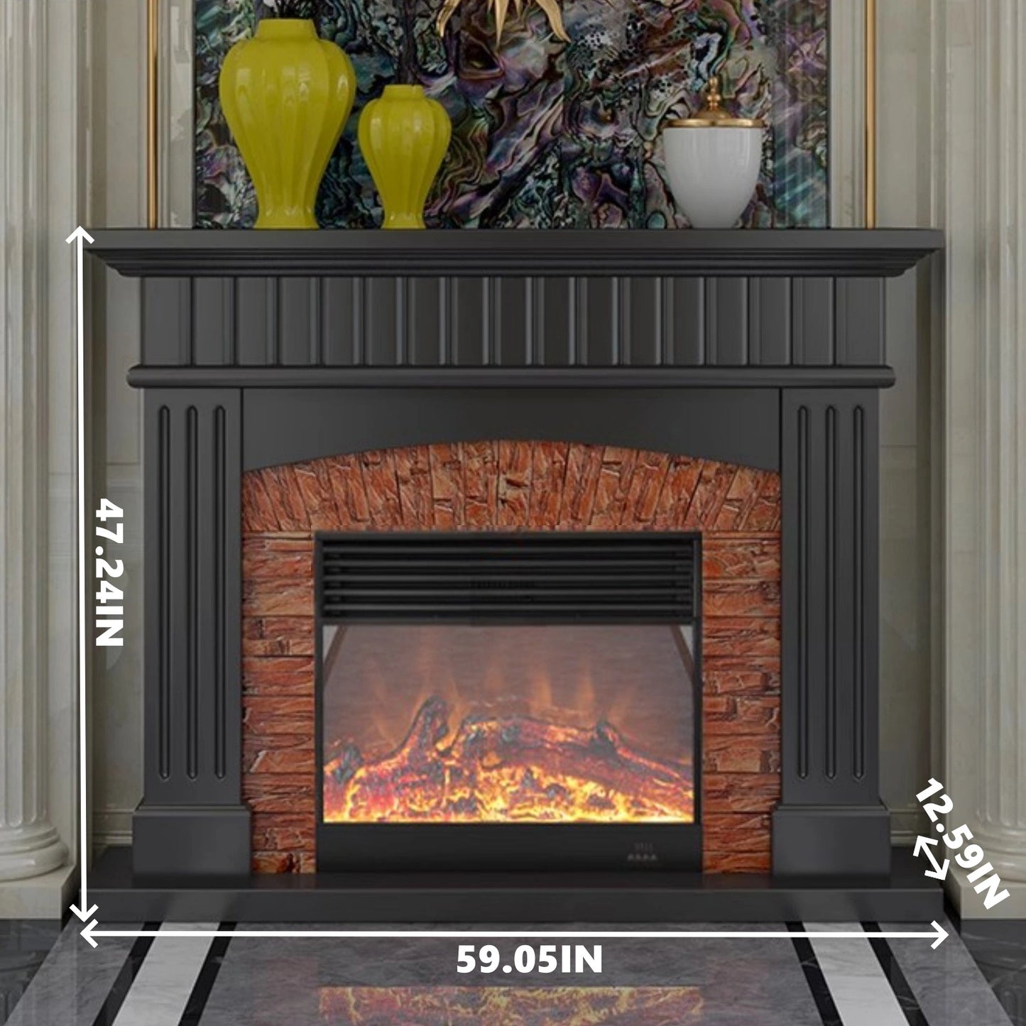 Aihm-Lon Striped Electric Fireplace Stone-Effect Texture Design 47”-59”