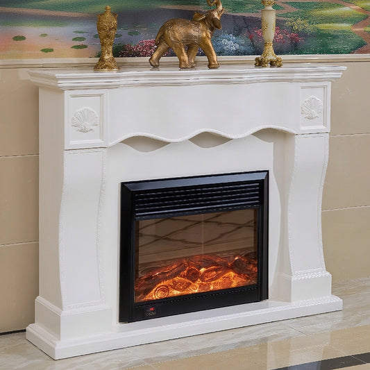 Aihm-Lon White Electric Fireplace with Wavy Border Design 59”