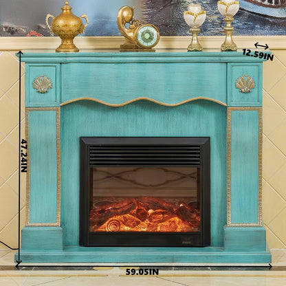 Aihm-Lon White Electric Fireplace with Wavy Border Design 59”