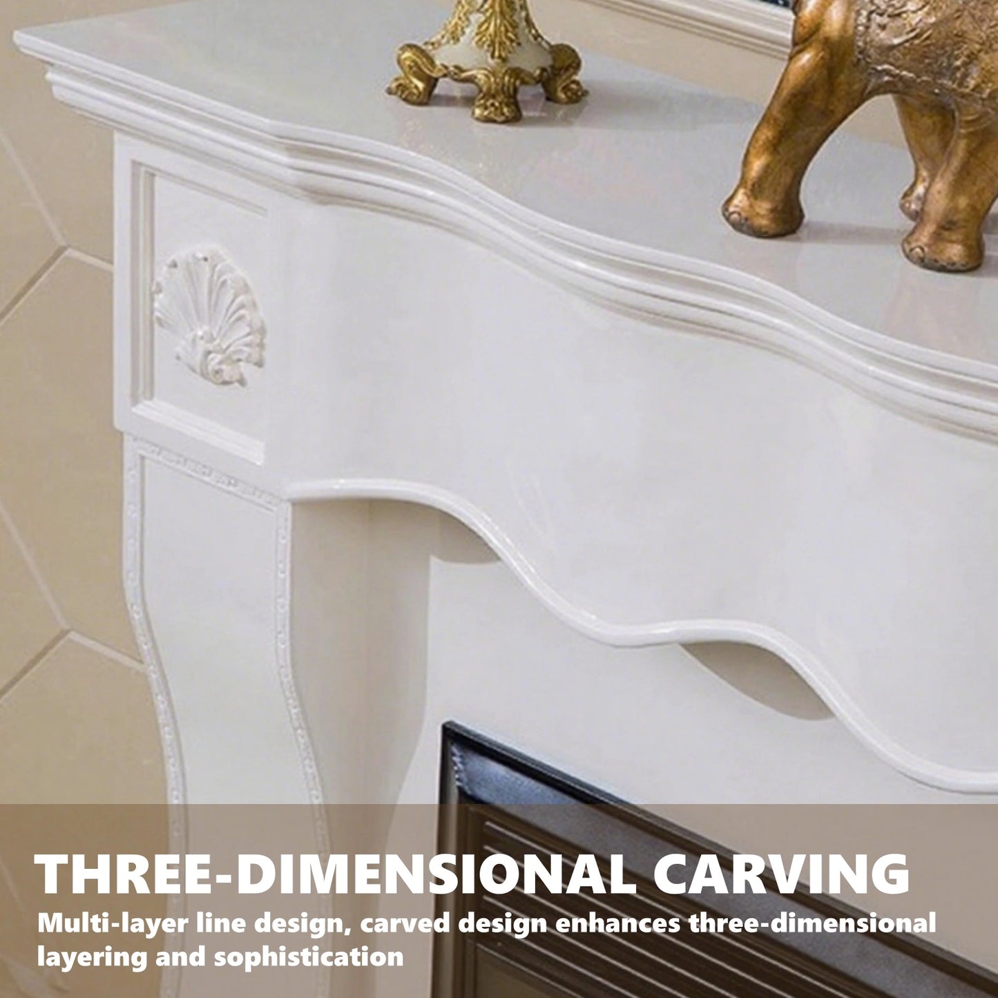 Aihm-Lon White Electric Fireplace with Wavy Border Design 59”