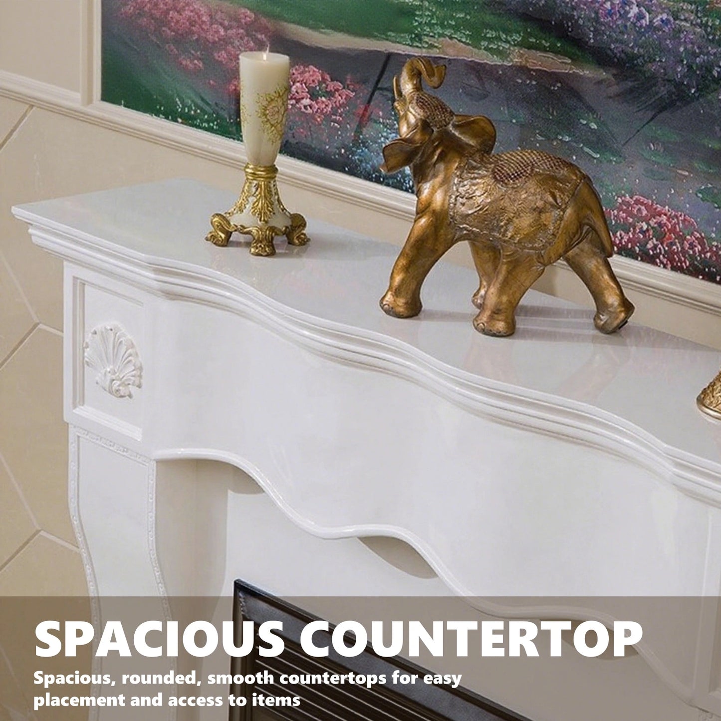 Aihm-Lon White Electric Fireplace with Wavy Border Design 59”