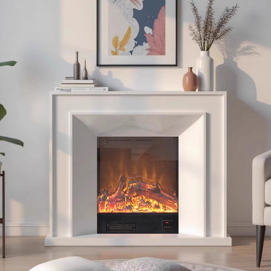 Aihm-Lon White Electric Fireplace with Heating Core Overlay Design 47-71’’