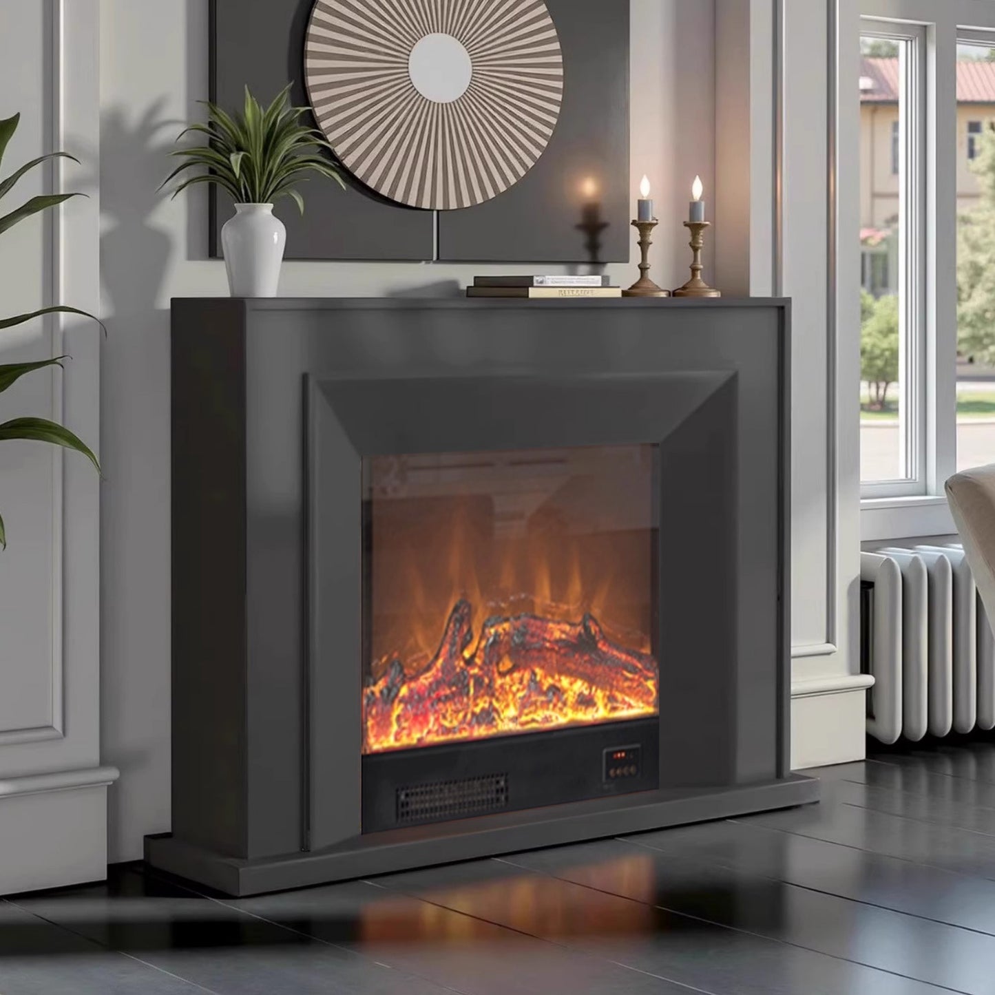 Aihm-Lon White Electric Fireplace with Heating Core Overlay Design 47-71’’