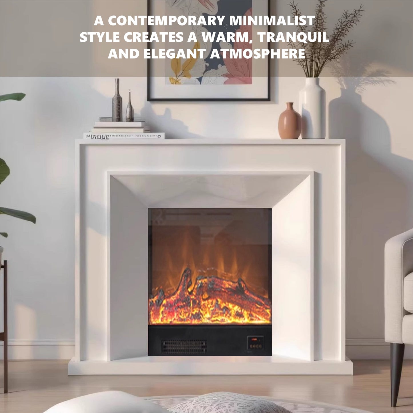 Aihm-Lon White Electric Fireplace with Heating Core Overlay Design 47-71’’