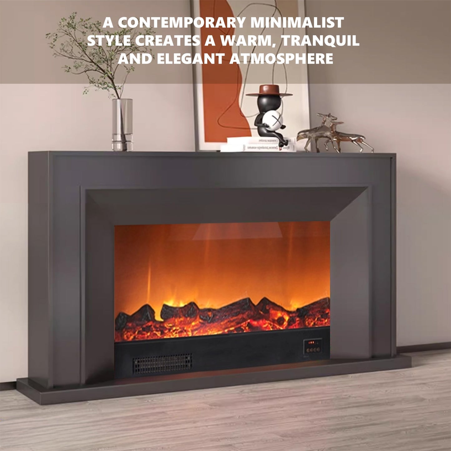 Aihm-Lon White Electric Fireplace with Heating Core Overlay Design 47-71’’