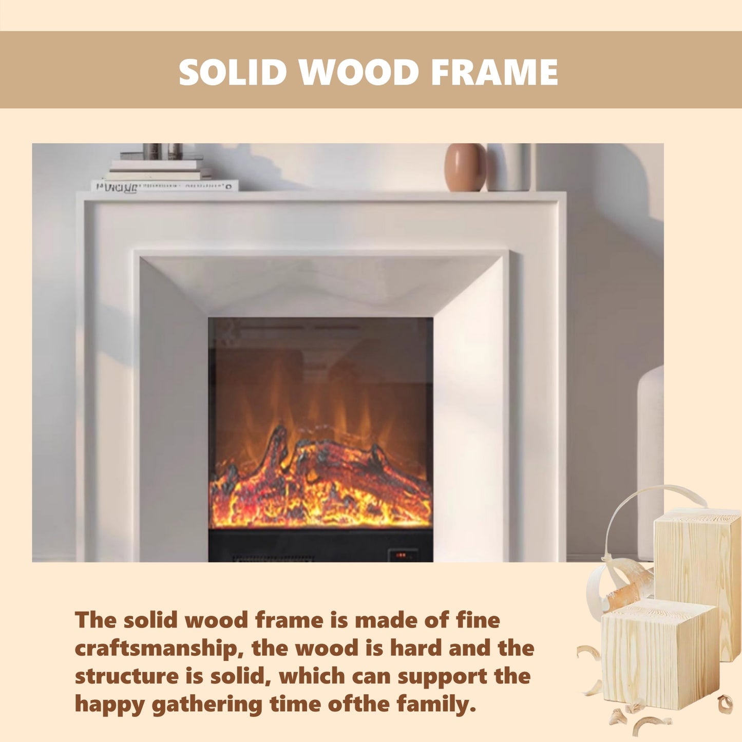 Aihm-Lon White Electric Fireplace with Heating Core Overlay Design 47-71’’