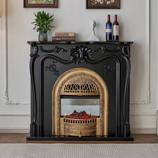 Aihm-Lon Black Electric Fireplace Solid Wood Cabinet with Faux Flame Insert 47” - 55”