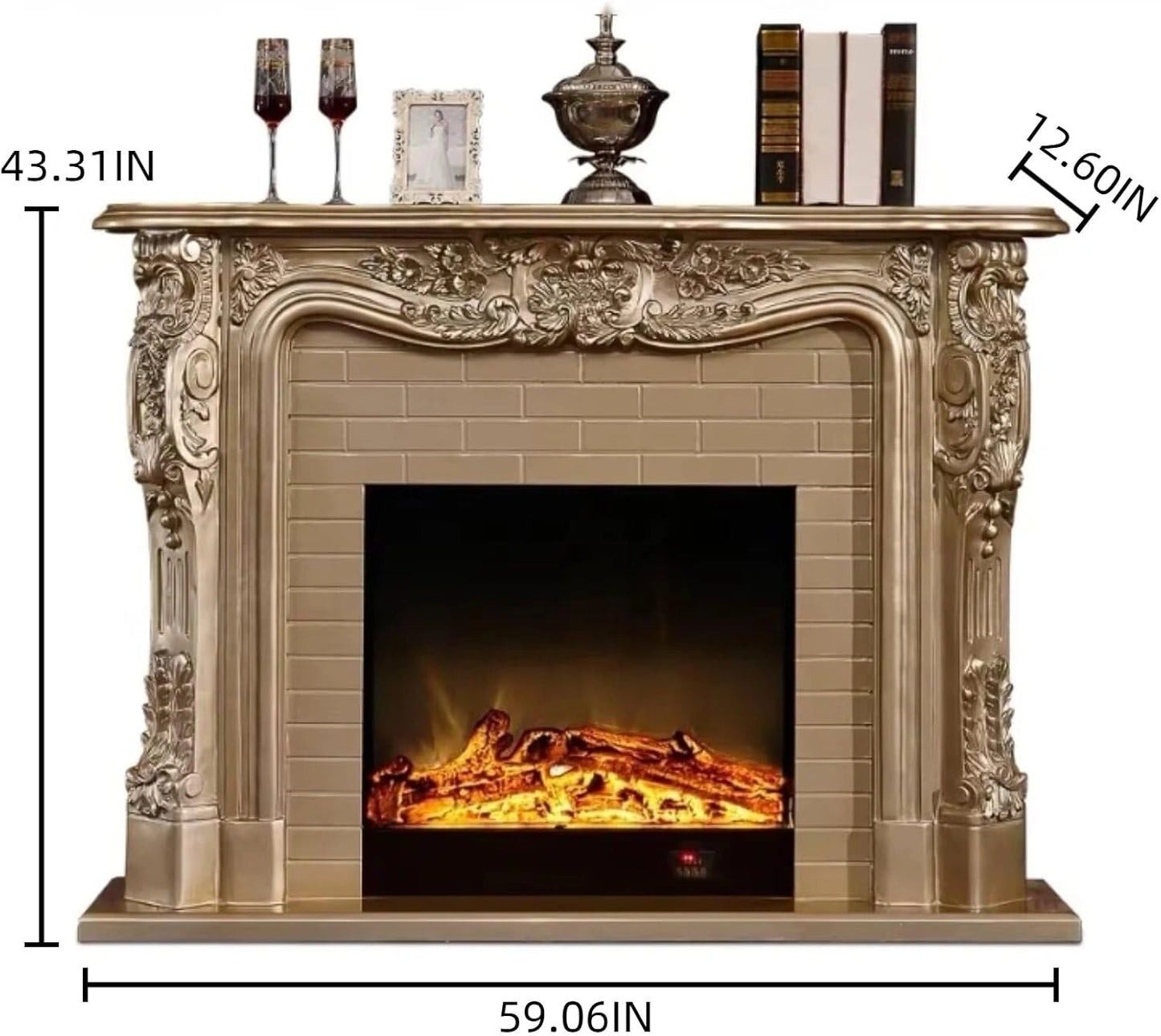Aihm-Lon Luxurious Electric Fireplace with European Baroque Patterns 59”
