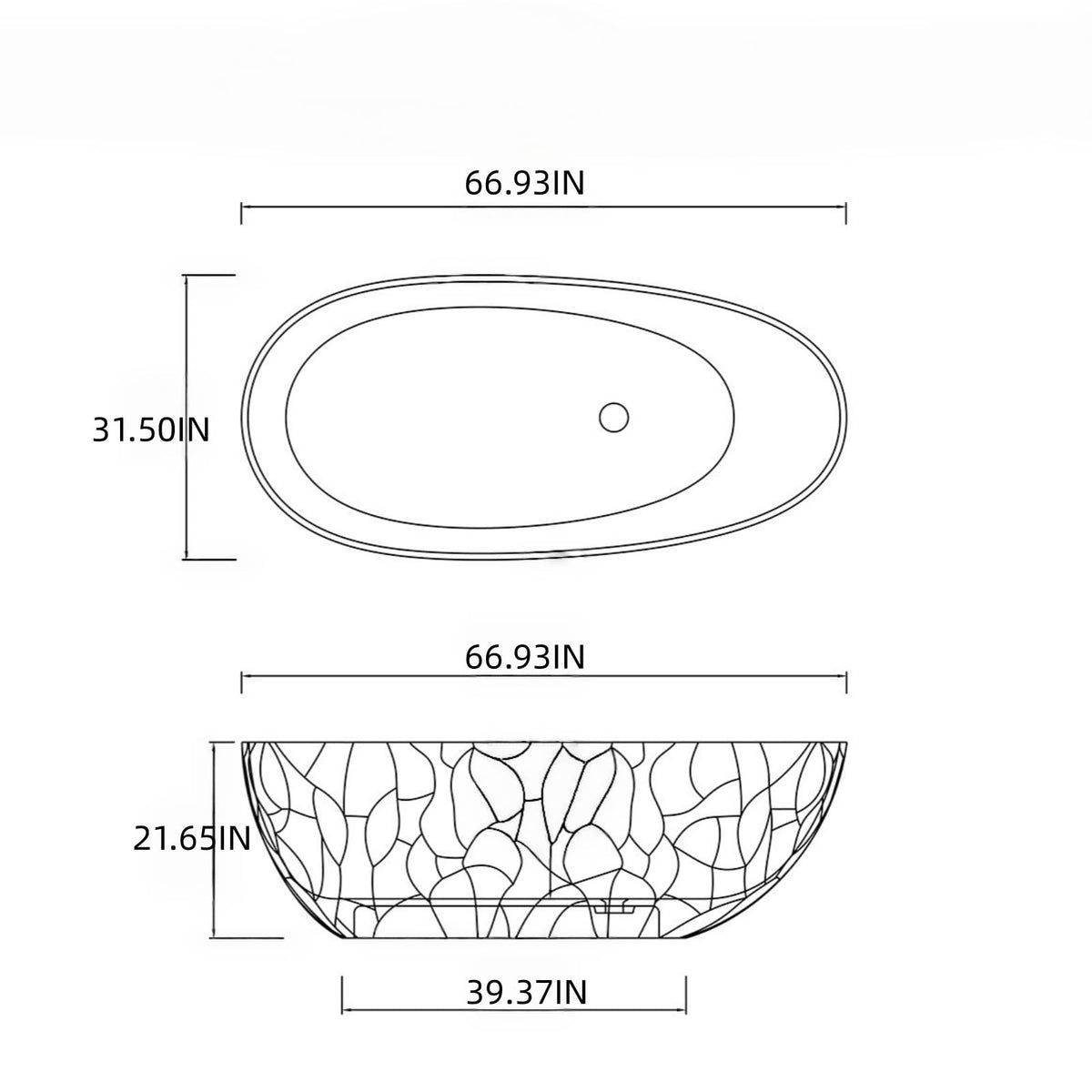 67" Bathtub Artistic Pleated  Soaking Tub with Overflow  Includes Ergonomic Design