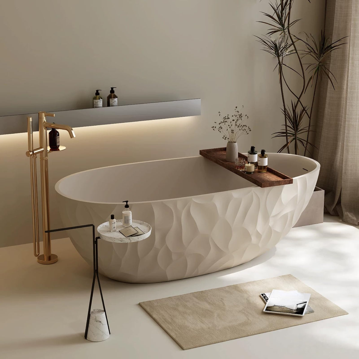 63" Bathtub Artistic Pleated  Soaking Tub with Overflow  Includes Ergonomic Design