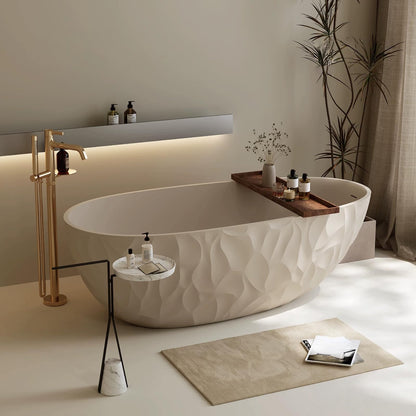 63" Bathtub Artistic Pleated  Soaking Tub with Overflow  Includes Ergonomic Design