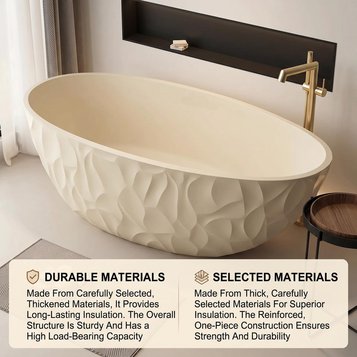 63" Bathtub Artistic Pleated  Soaking Tub with Overflow  Includes Ergonomic Design