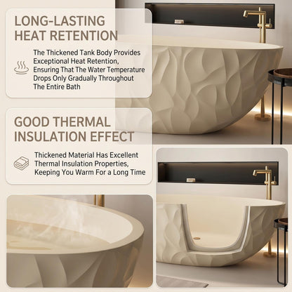 63" Bathtub Artistic Pleated  Soaking Tub with Overflow  Includes Ergonomic Design