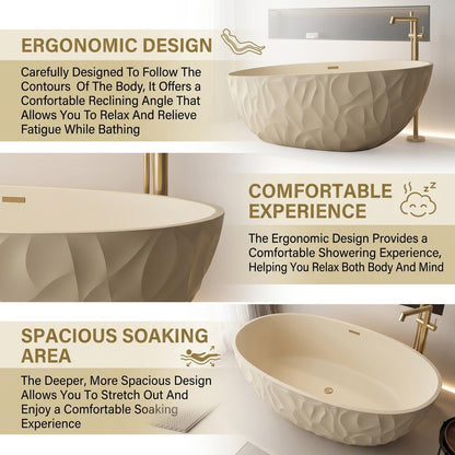 63" Bathtub Artistic Pleated  Soaking Tub with Overflow  Includes Ergonomic Design