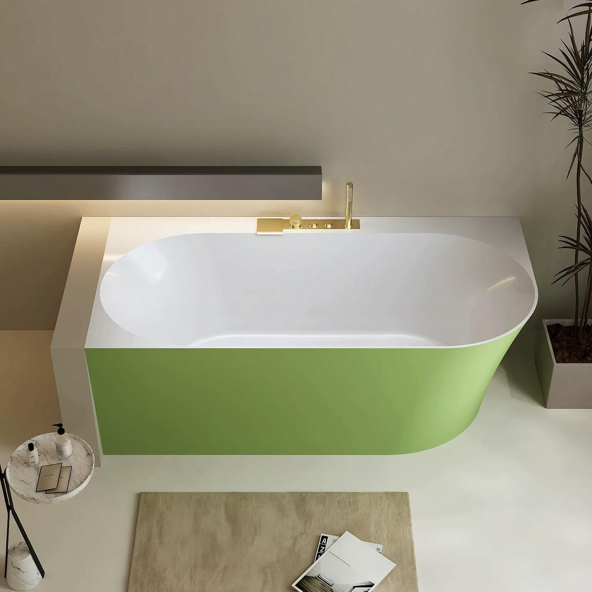 Freestanding Bathtubs - Corner Bathtub Oval Acrylic Smooth Bowl Shape and Drain