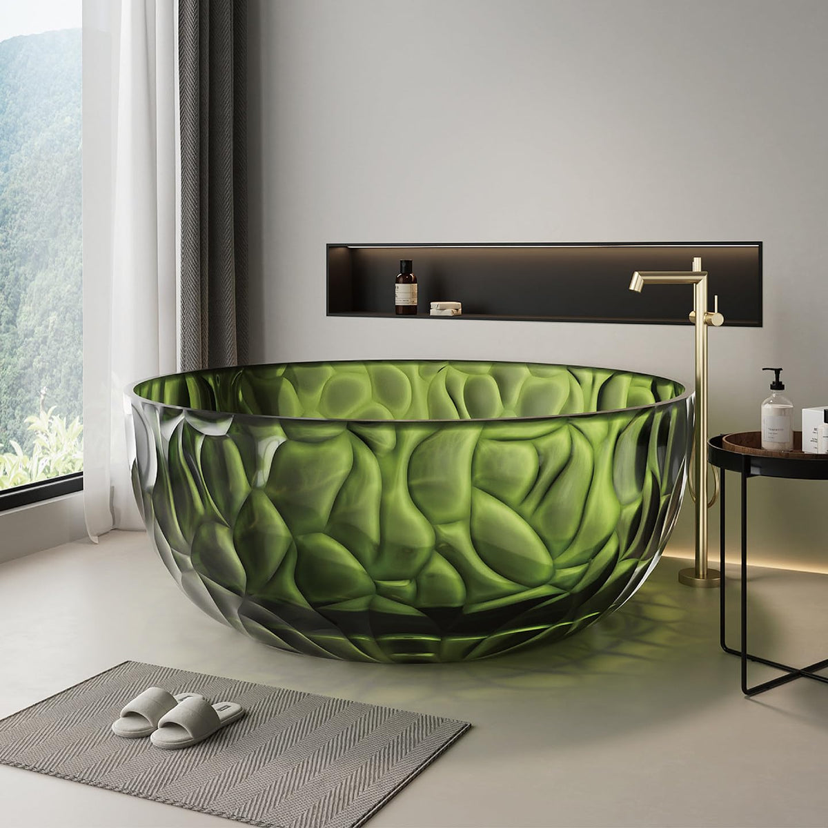 Freestanding Bathtubs - Transparent Bathtub Rose Pattern   Includes Curved Bowl Shape
