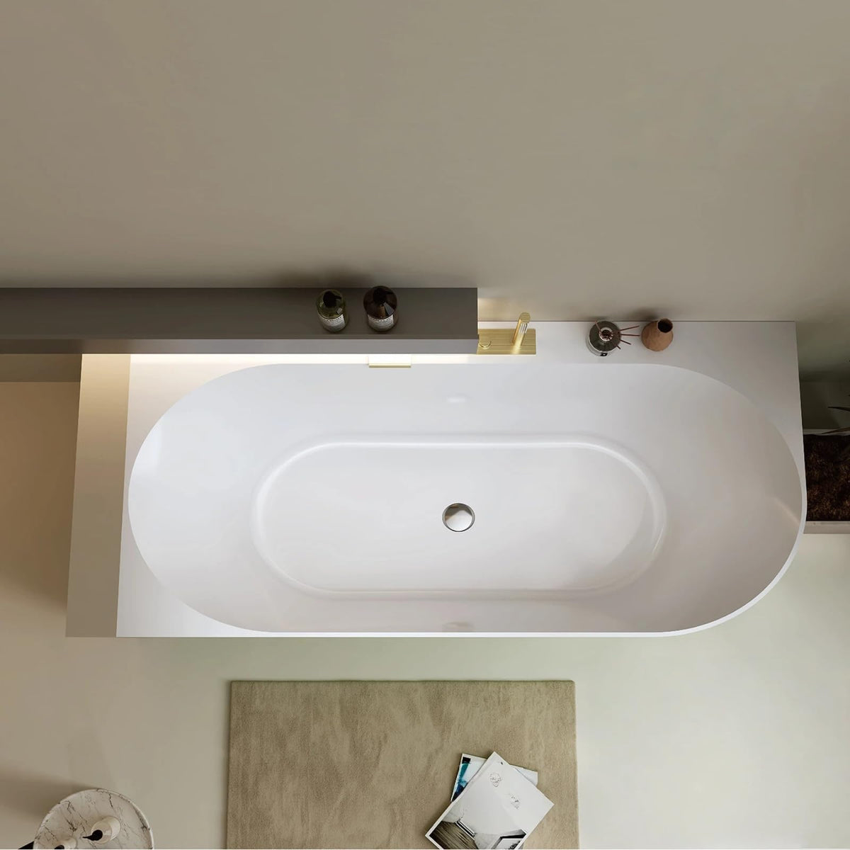 Freestanding Bathtubs - Corner Bathtub Oval Acrylic Smooth Bowl Shape and Drain